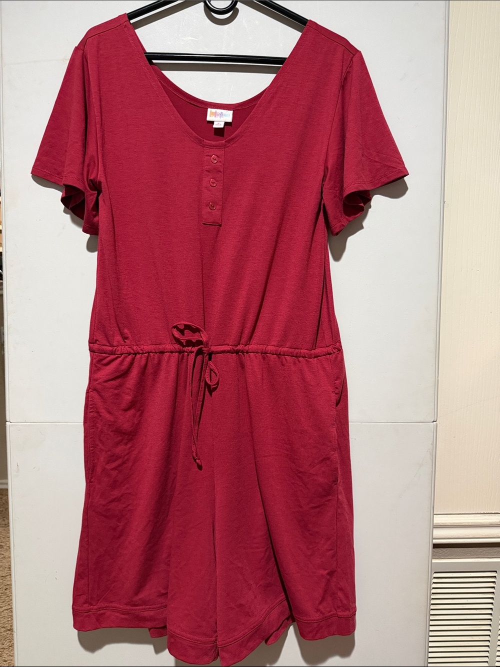 LuLaRoe Xanthe Romper Short-Sleeve Raspberry